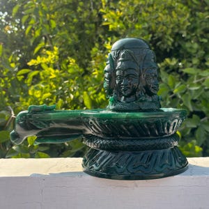 Huge !! Green Jade Shivling ~ Margaj Shiva Lingam Statue ~ Panchmukhi Pashupatinath Shivl ~ Crystal Shivlingam ~ 4990 Grams , 11.02" Inches image 11