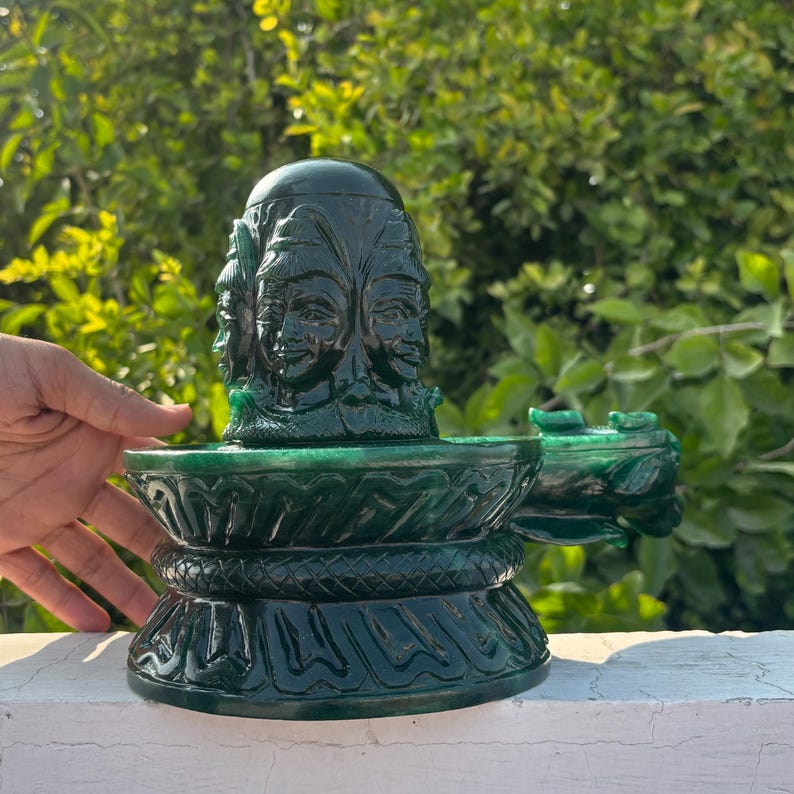 Huge !! Green Jade Shivling ~ Margaj Shiva Lingam Statue ~ Panchmukhi Pashupatinath Shivl ~ Crystal Shivlingam ~ 4990 Grams , 11.02" Inches image 14
