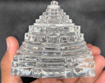 Natural Crystal Shree Yantra ~ Pure Sphatik Shri Yantra ~ White Quartz Sri Chakra ~ Gem Lab Certified ~ 539 Grams , 1.18 lbs. ~ 2.55" Inches