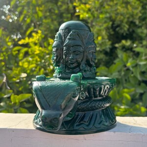 Huge !! Green Jade Shivling ~ Margaj Shiva Lingam Statue ~ Panchmukhi Pashupatinath Shivl ~ Crystal Shivlingam ~ 4990 Grams , 11.02" Inches image 5