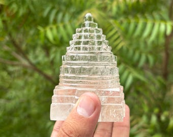 Medium ~ 328g ~ Clear Quartz Shree Yantra ~ Himalayan Rock Crystal Quartz Shri Laxmi Yantras ~ 3.4"