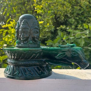 Huge !! Green Jade Shivling ~ Margaj Shiva Lingam Statue ~ Panchmukhi Pashupatinath Shivl ~ Crystal Shivlingam ~ 4990 Grams , 11.02" Inches image 3