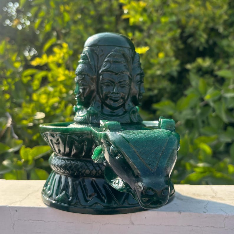 Huge !! Green Jade Shivling ~ Margaj Shiva Lingam Statue ~ Panchmukhi Pashupatinath Shivl ~ Crystal Shivlingam ~ 4990 Grams , 11.02" Inches image 4