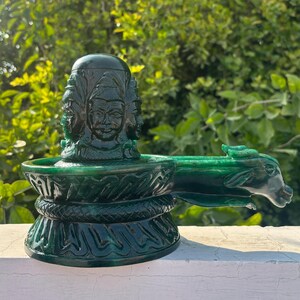 Huge !! Green Jade Shivling ~ Margaj Shiva Lingam Statue ~ Panchmukhi Pashupatinath Shivl ~ Crystal Shivlingam ~ 4990 Grams , 11.02" Inches image 2