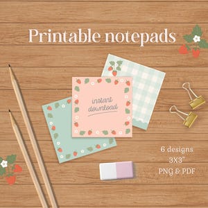 Strawberry Printable Notepad | Cottagecore To Do List | 3x3 Inch Mini Notepad PDF PNG | Cute Desk Printable | Memo Sheet