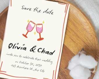 Convite divertido desenhado à mão para salvar a data | Convite de casamento peculiar | Download digital moderno