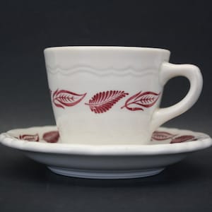 Vintage Wallace 1959 China White Cup and Saucer Set  with Burgundy Leaves (E1934)