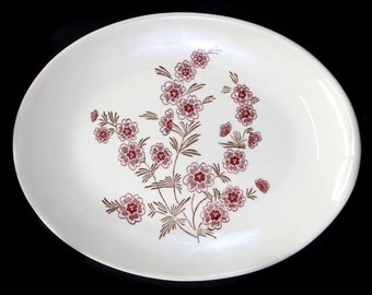 Vintage Burgundy and Brown Floral Oval Serving Platter (E4068)