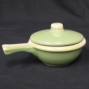 Vintage Hall Stoneware Handled Green Saucepan with Lid Two Sets (V2715)