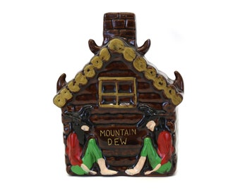 Vintage Ceramic Hillbillly Cabin 'Mountain Dew' Whiskey Decanter (E2983)