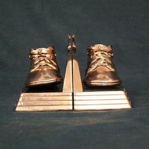 Vintage Bronze Baby Shoe Bookends with Velvet Bottoms (V2917)
