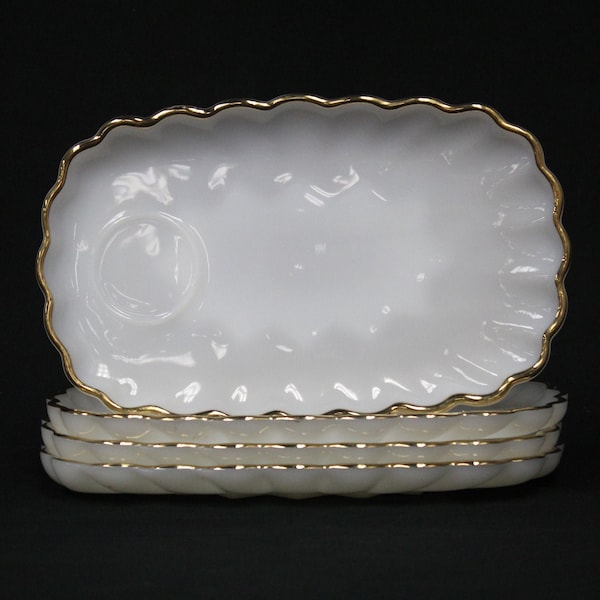 Vintage Milk Glass Gold Rim Luncheon Plate Set of Four (V2535)