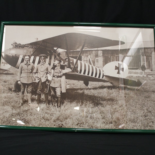 Vintage WW1 Airplane Military Photo 60s Poster Green Acrylic Frame (V2685)