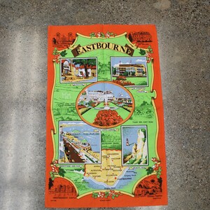 Vintage Eastbourne Souvenir Landmark Tea Towel (E12357)
