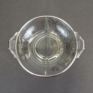 Vintage Divided Glass Dish with Silver Poppy Accents (E10590)