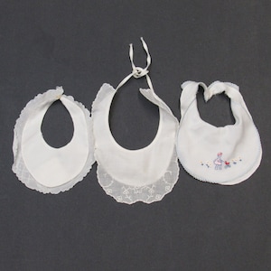 Antique Embroidered Sheer White Baby Bibs, Set of 3 (E11207)