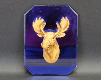 Vintage Blue Glass Trophy Mounted Ceramic Moose Head (E12785)