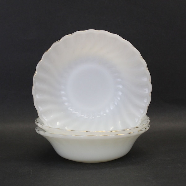 Vintage Fire King 'Suburbia' Swirl Milk Glass Bowls, Set of 3 (E12903)