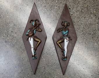 Vintage Mid Century Burwood Harlequin Diamond Shaped Wall Plaques, Set of 2 as is (E12131)