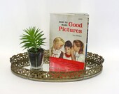 Vintage Ornate Golden Floral Mirrored Vanity Tray (E6553)