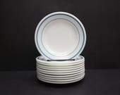 Vintage Pyrex Turquoise Stripe Restaurant Ware Dessert Plates, Set of 11 (E2385)