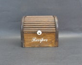 Vintage Wood Roll Top Desk Look Recipe Card Box (E11873)