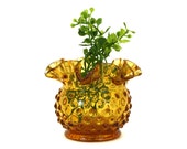 Vintage Small Fenton Amber Hobnail Vase w Fluted Bubble Edge (E1558)