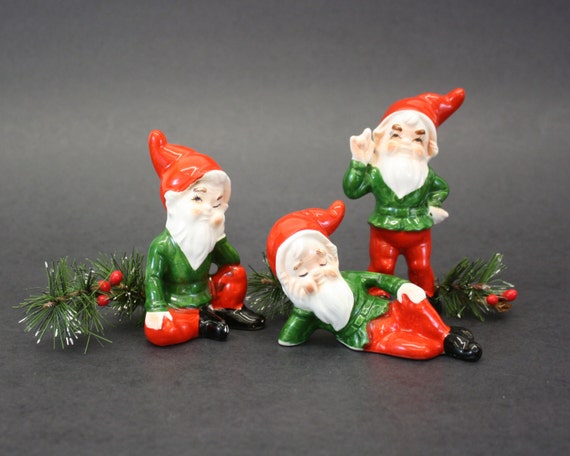 Vintage Festive Kitsch Christmas Elf Figurines Set of 3 | Etsy