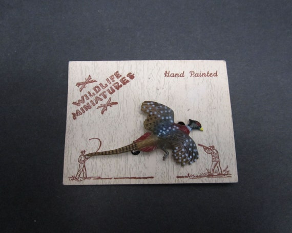 Vintage Hand Painted Pheasant Wildlife Novelty Br… - image 1