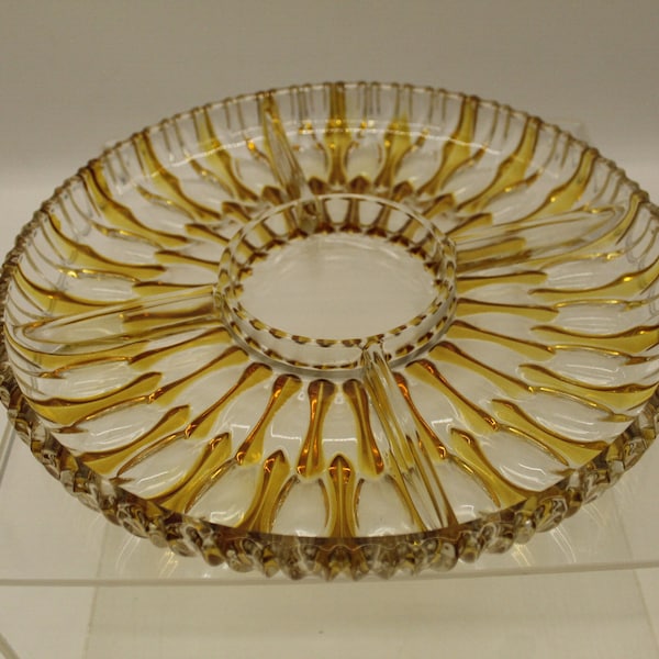 Vintage Walter Kristallglas German Yellow Divided Glass Platter (S175)