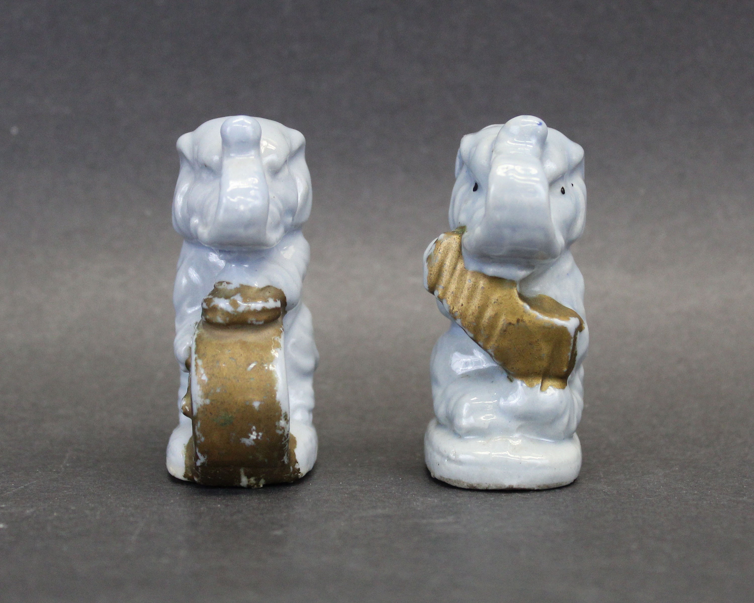 Vintage Musician Blue Elephants Set of Two 1950's Japan Figurines