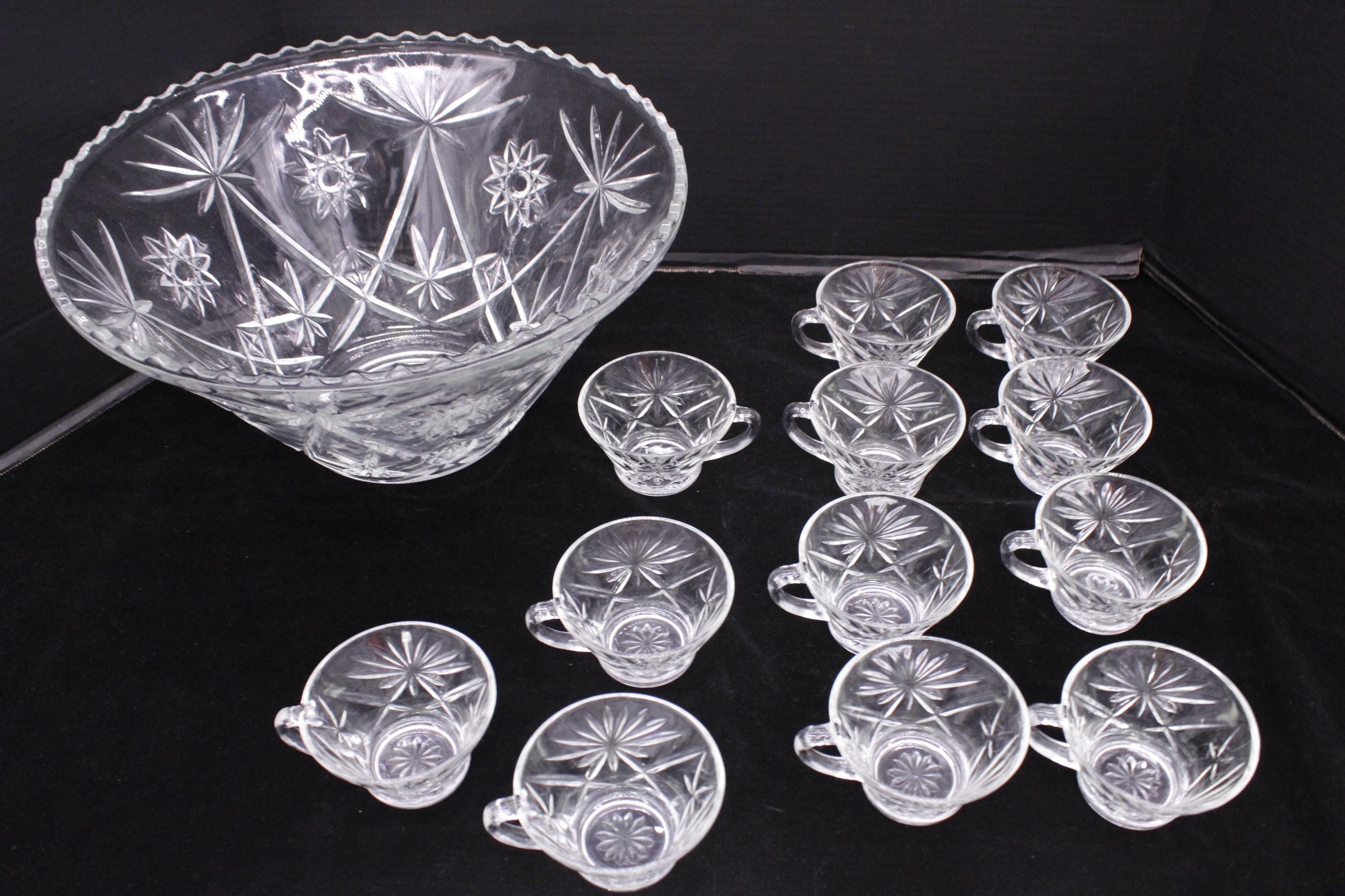 Vintage Early American Precut Arlington Pattern Glass Punch