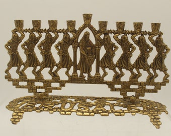 Vintage Jerusalem Menorah Candle Holder Tribesman Signed Tamar (S399)