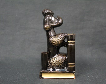 Vintage Black French Poodle Single Redware Bookend (V769)