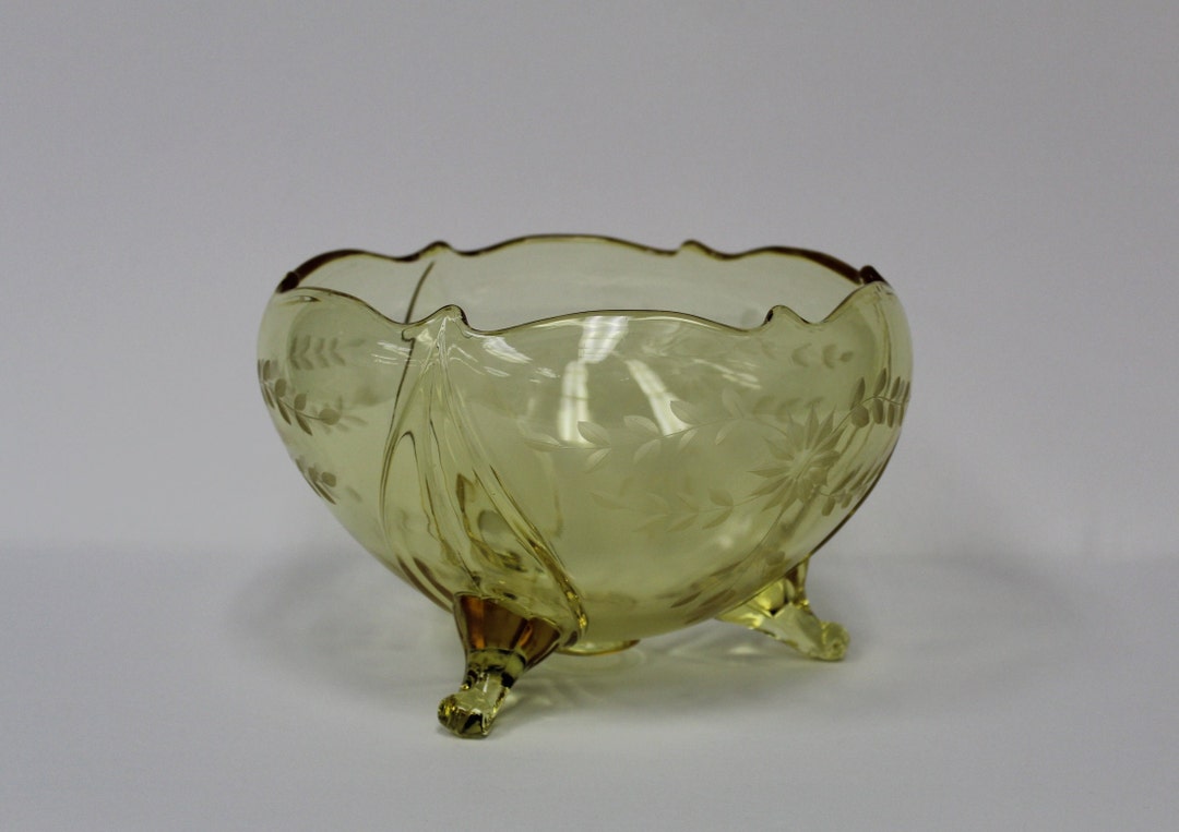 Vintage Lancaster Landrum Topaz Yellow Depression Glass Footed