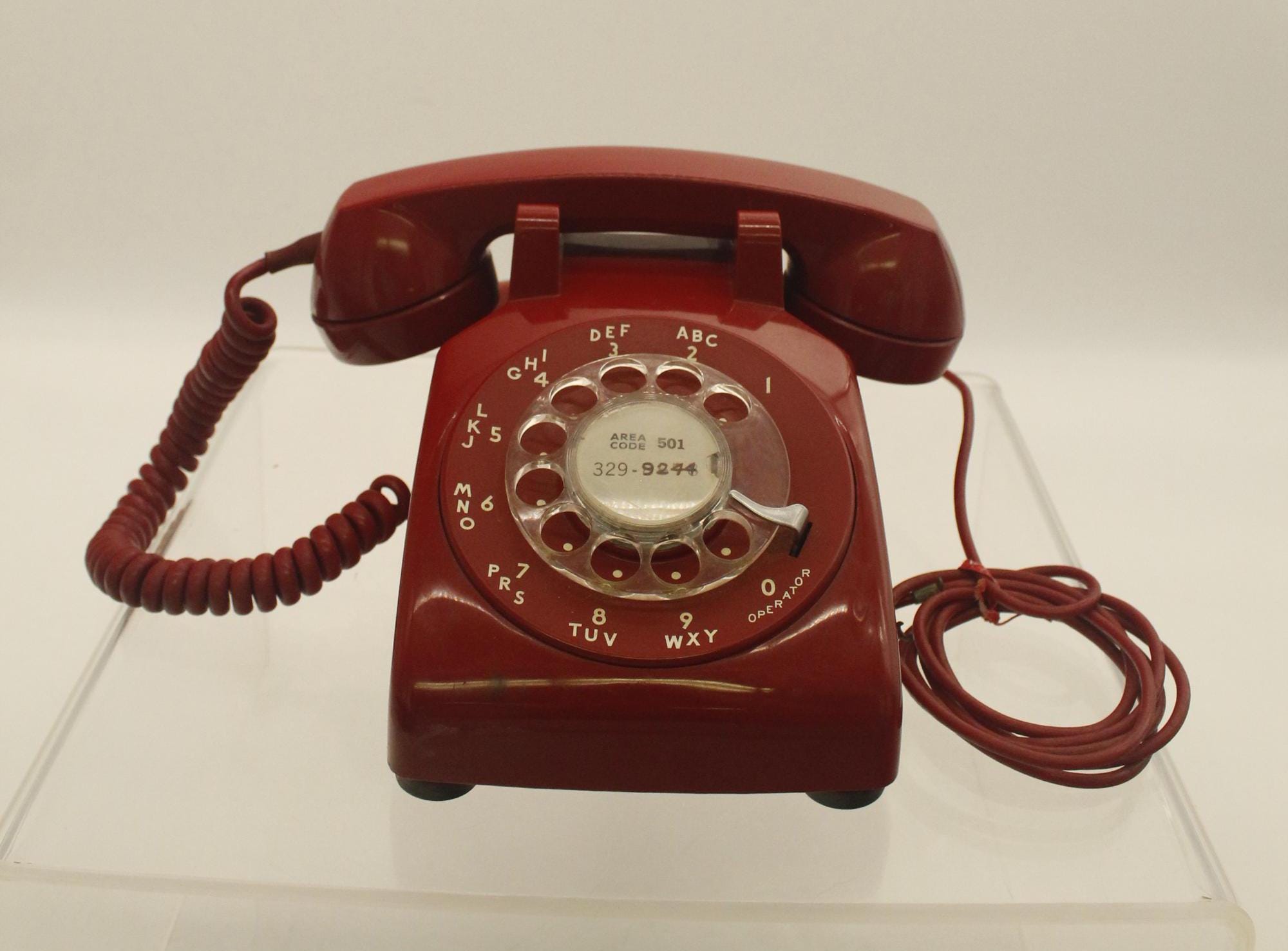 アンティークダイヤル式電話 （Rotary dial phone） Vintage Red Rotary Dial Phone With Electrical Wire (S1570) - Etsy