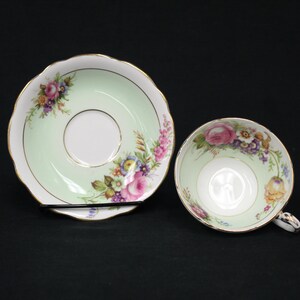 Vintage 60&#39;s EB Foley Mint Green Floral Gold Detail Cup & Saucer (V5261)