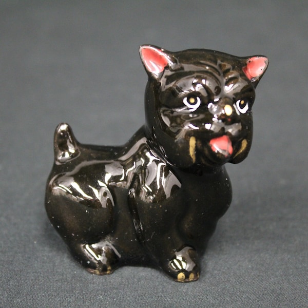 Vintage Black Bulldog Redware Figurine (V1112)