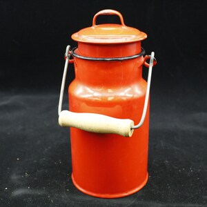 Vintage Polish Red Metal Enamelware Milk Can (V7254)