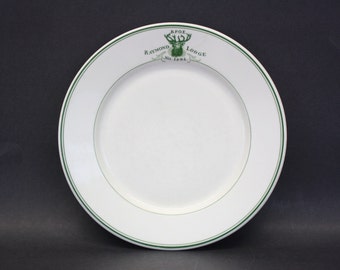 Vintage Antique Syracuse White 'Raymond Lodge' Plate with Green Striped Edge (E2141)