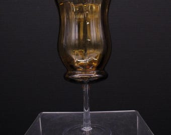 Vintage Amber Glass Candle Holder with Flared Top, Clear Tall Stem (S2295)