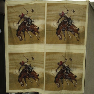 Vintage 99 x 45 Rodeo Squares Material Tablecloth (V7120)
