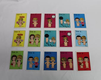 Vintage Love is... Kim Casali 1970's Set of Five Sticker Cards (S4487)