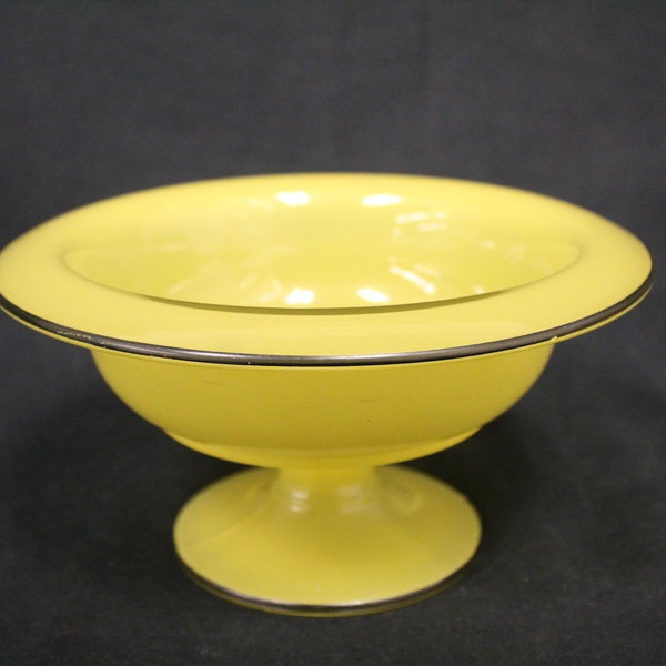 Vintage Lancaster Glass Yellow Footed Bowl with Black Edge (V4801)