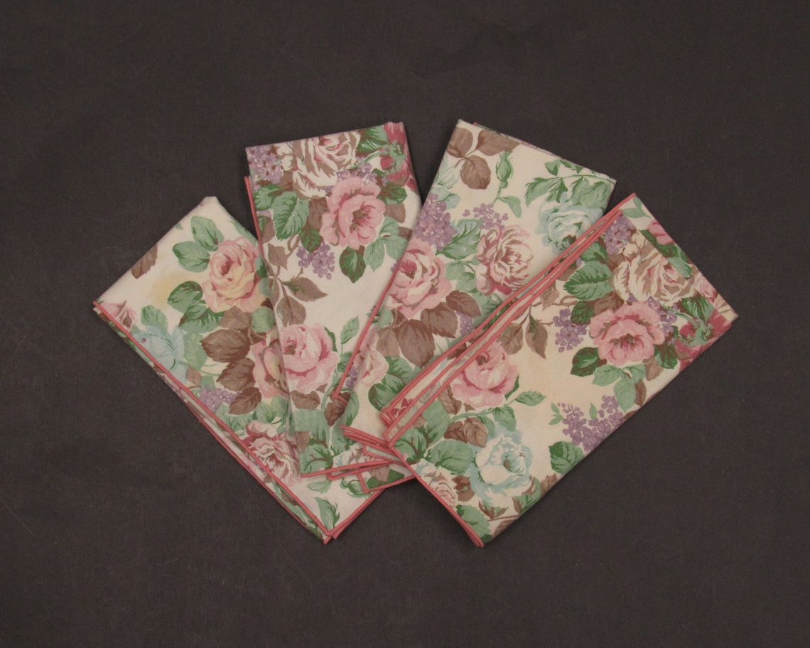 Vintage Colorful Pastel Rose Cloth Napkins Set of 4 E10420 | Etsy