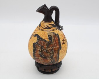 Vintage Egyptian Vase Woman on Wood Pedestal Style Museum Replica Greek Carved (S4557)