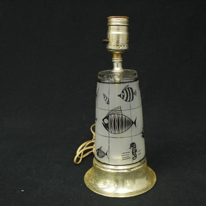 Vintage Seahorse Frosted Glass Fish Lamp with Metal Base (V7042)