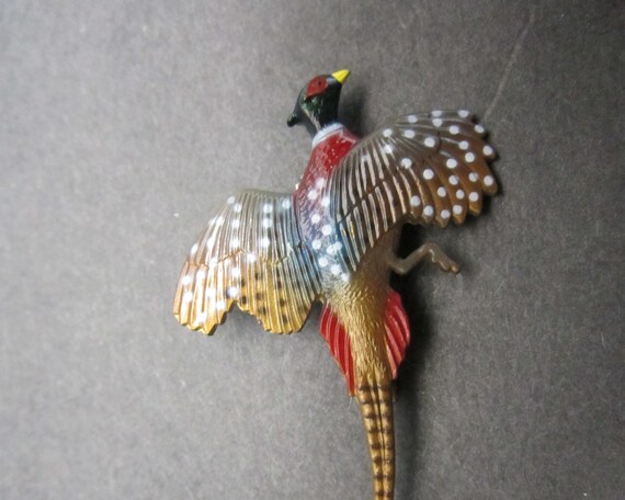 Vintage Hand Painted Pheasant Wildlife Novelty Br… - image 5