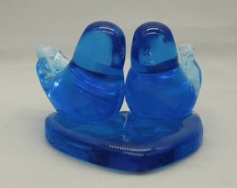 Vintage Blue Bird of Happiness on Heart Double 1999 Leo Ward Signed Art Glass (V8229)