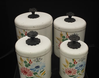 Vintage Blue Ransburg Canister Set Graduated Hand Painted